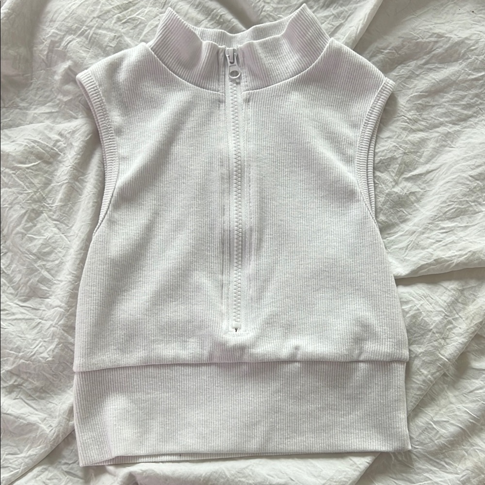 White Sleeveless Zip-Up Top